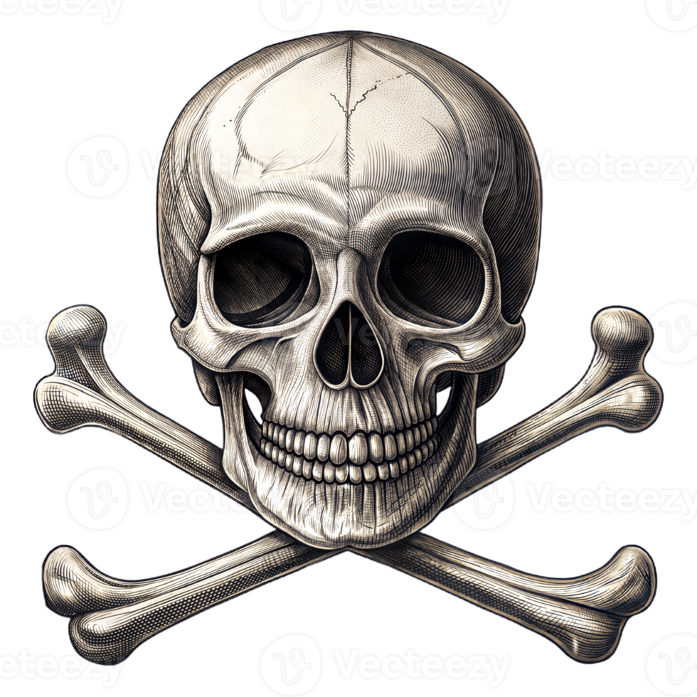 Engraved Skull And Crossbones Illustration On transparent Background. png
