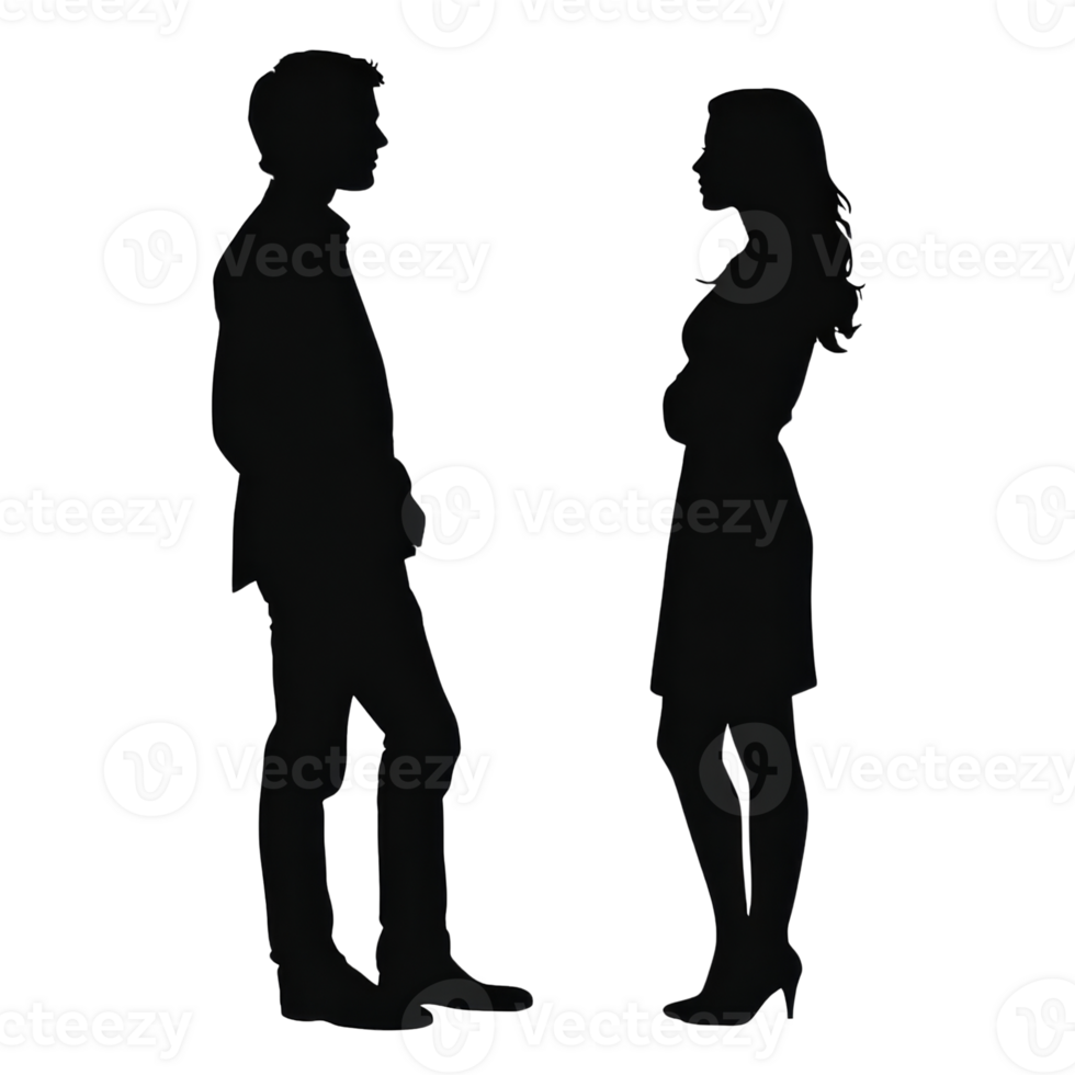 Silhouette of a Man and Woman in Profile, Facing Each Other Against a Transparent Background png