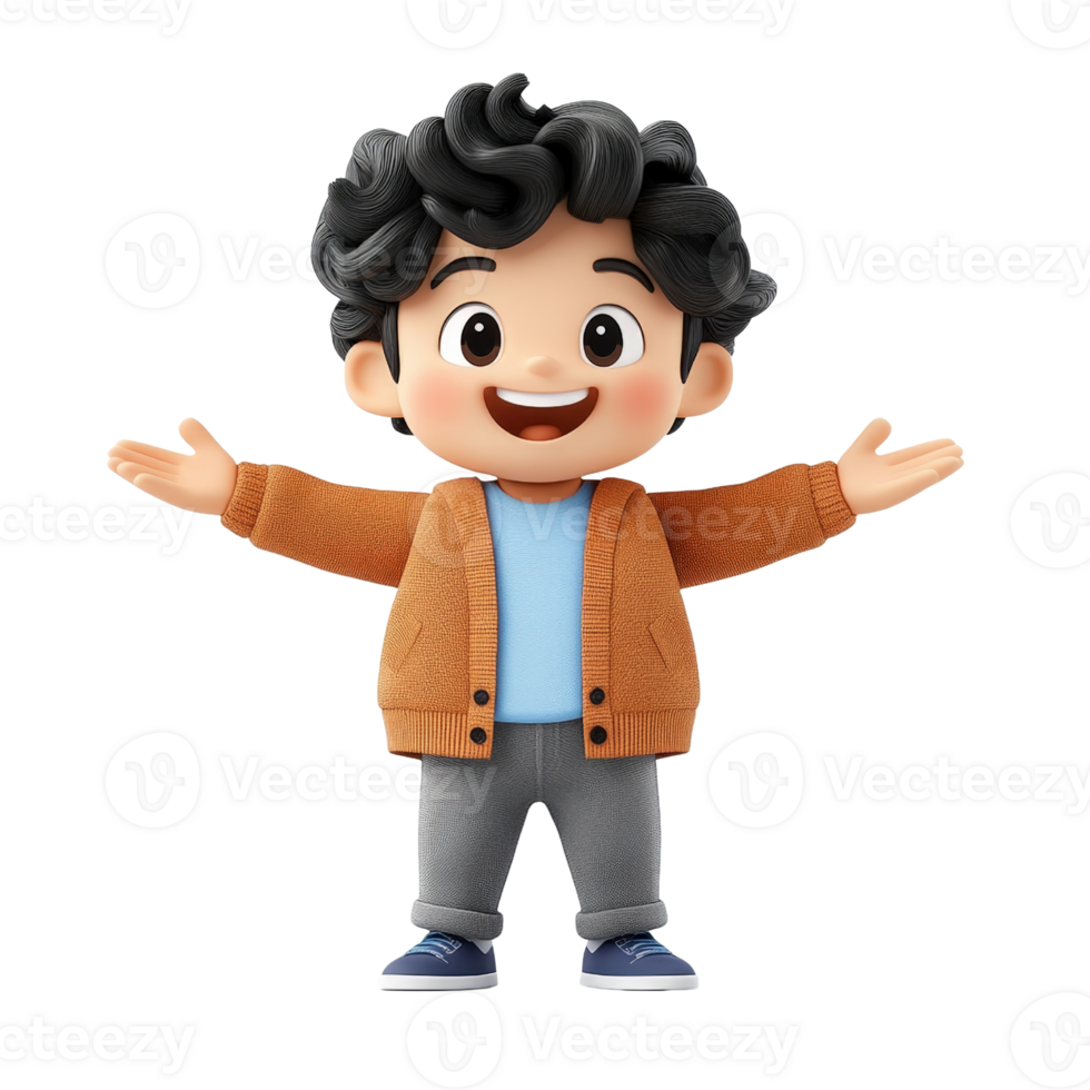 Happy Cartoon Boy with Open Arms 3D Render Isolated on transparent Background png