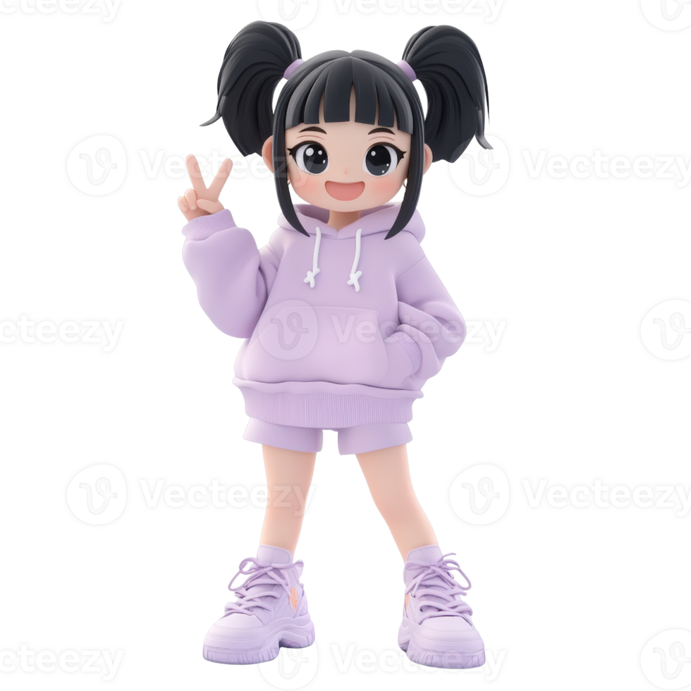 Smiling Girl in Lavender Hoodie and Shorts Isolated on transparent Background png