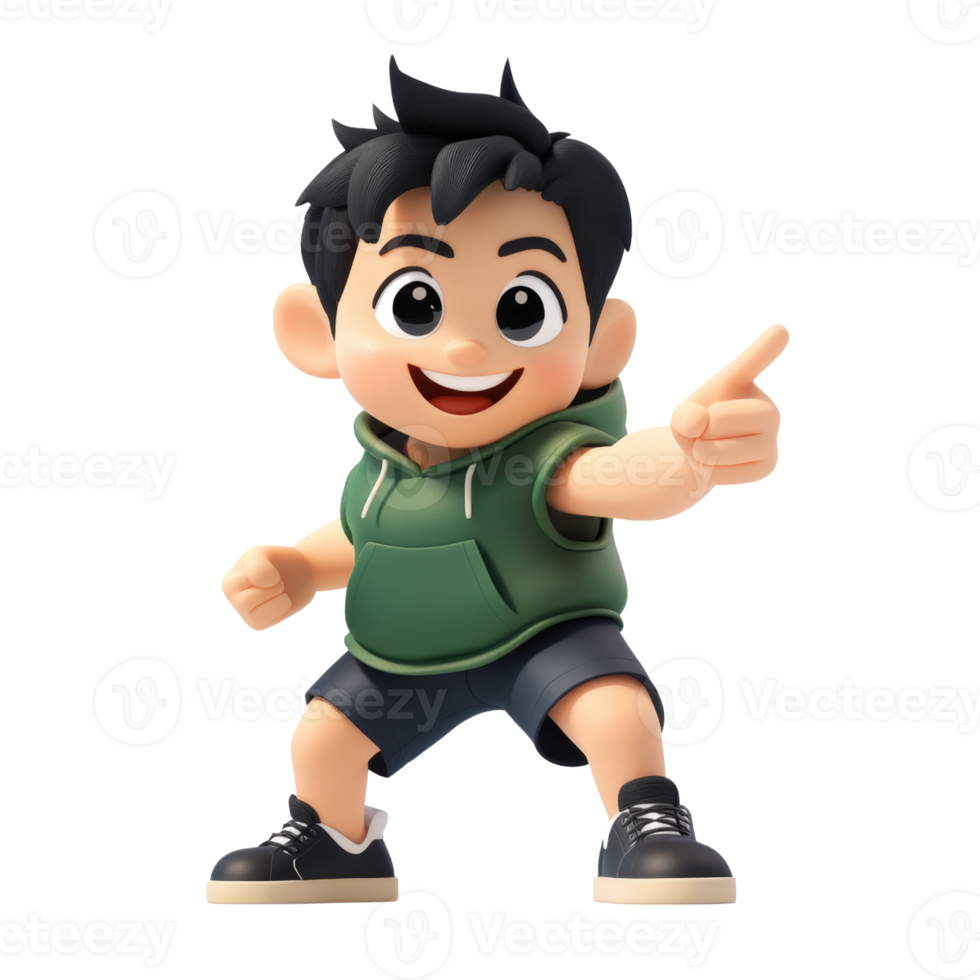Playful 3D Render of a Happy Boy Pointing Isolated on transparent Background png