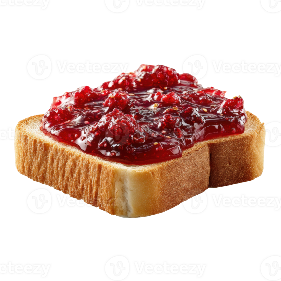 Closeup of Red Berry Jam on Toasted Bread Slice, Isolated on transparent Background png