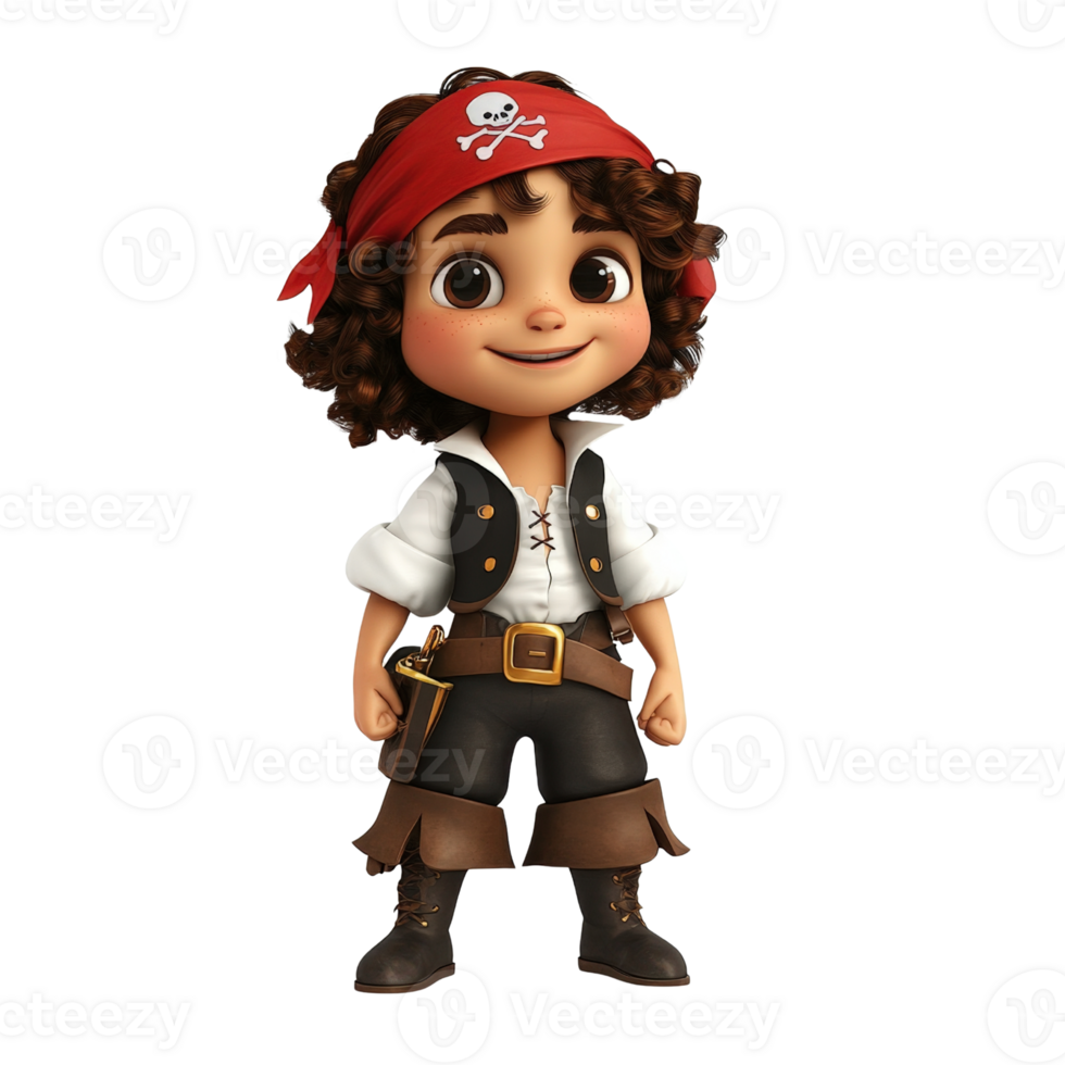 Smiling Cartoon Pirate Child in 3D Render Isolated on transparent Background png