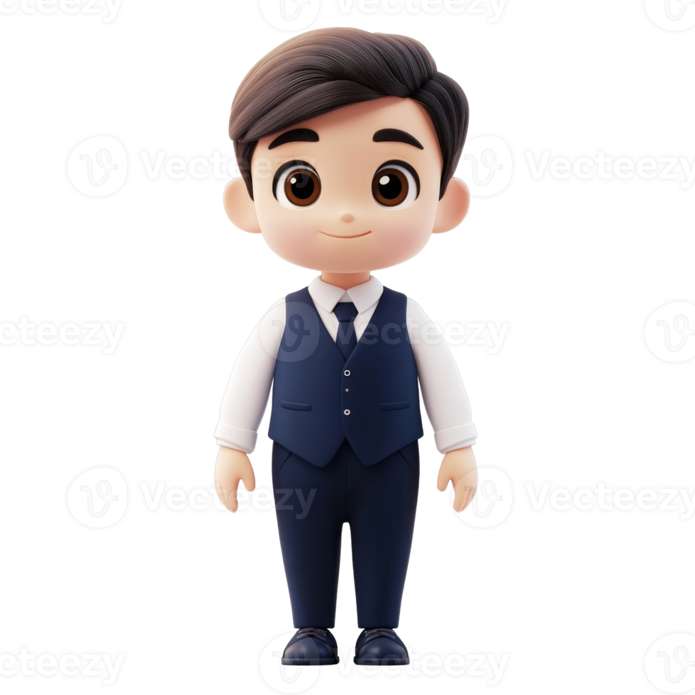 Adorable 3D Rendered Cartoon Boy in Navy Suit Isolated on transparent Background png