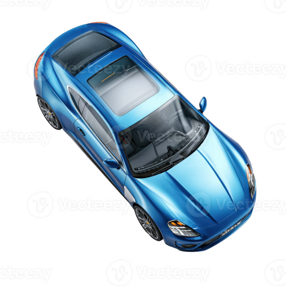 Blue Sports Coupe Top View Transparent Background png