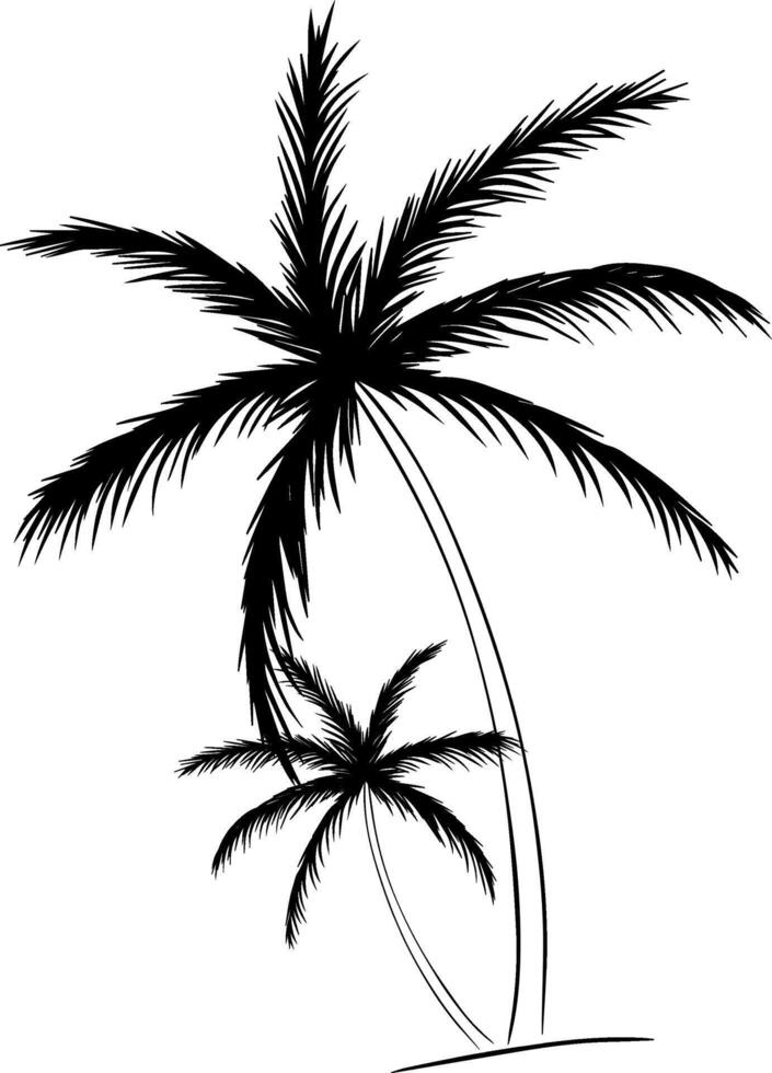 Two palm trees silhouette composition. graphic ink line illustration. For vacation poster, beach party invitation, backdrop, ad, sale promotion, print for t-shirt vector