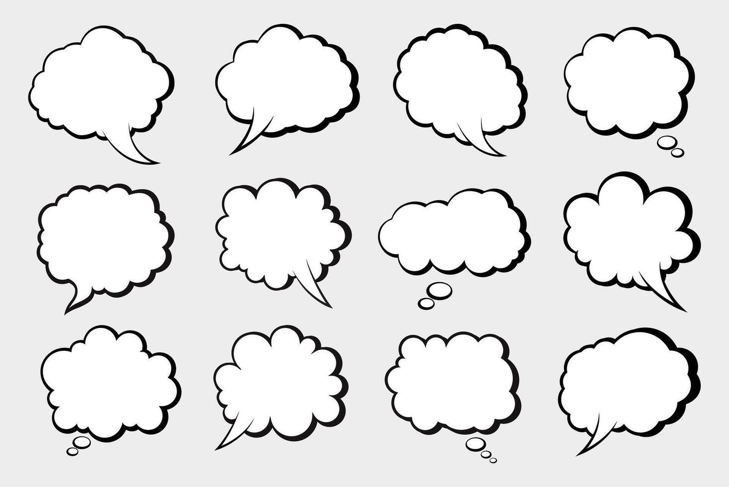Collection of blank speech bubbles. Dialog box and chat cartoon hand drawn set. Talking cloud empty template. Dialog doodle illustration vector