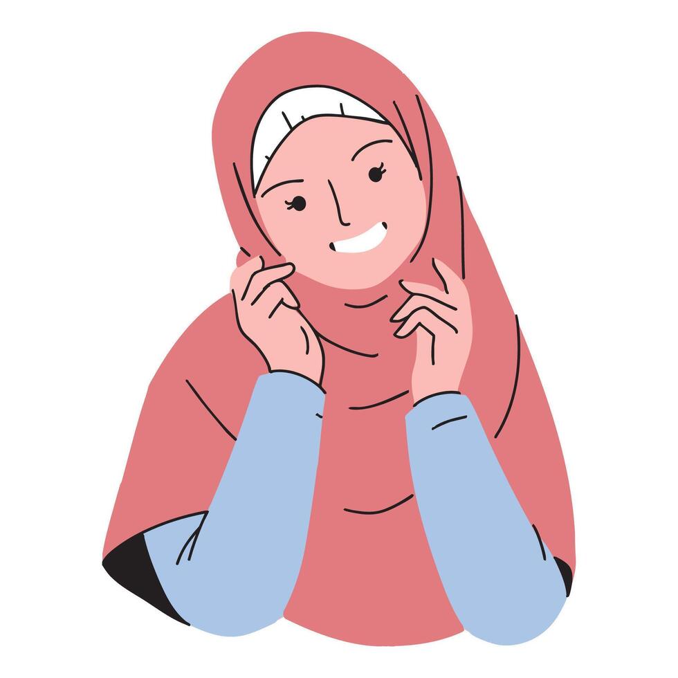 Smiling Woman Adjusting Her Hijab vector