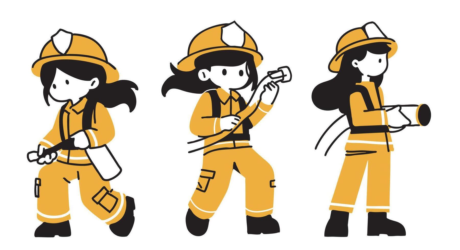 Female Firefighters in Action Poses vector