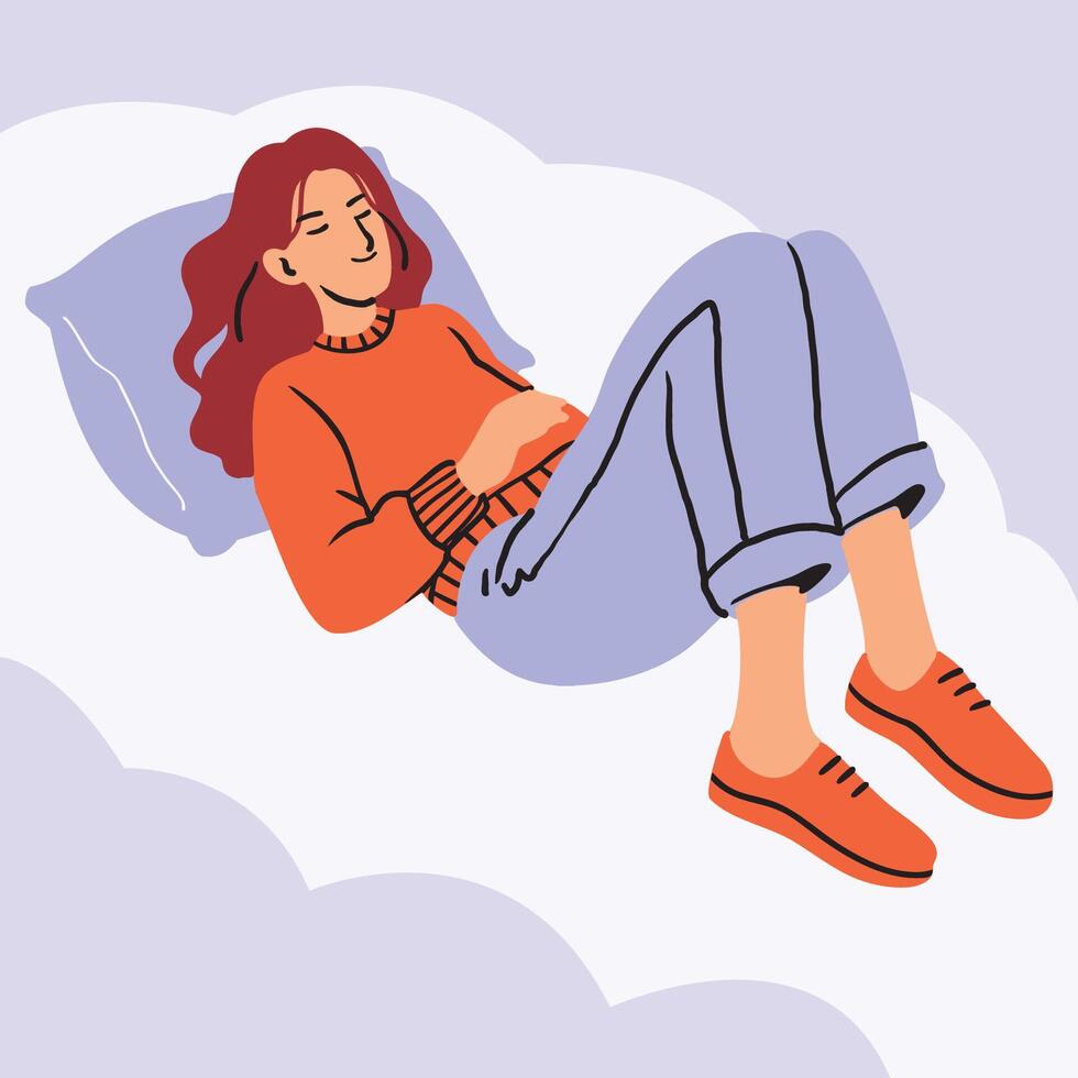 Relaxing Woman Sleeping on the Cloud vector
