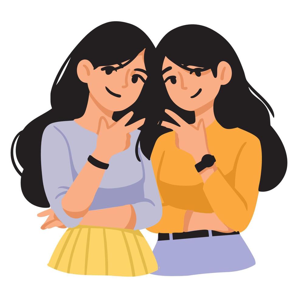 Two Happy Women Posing Together vector