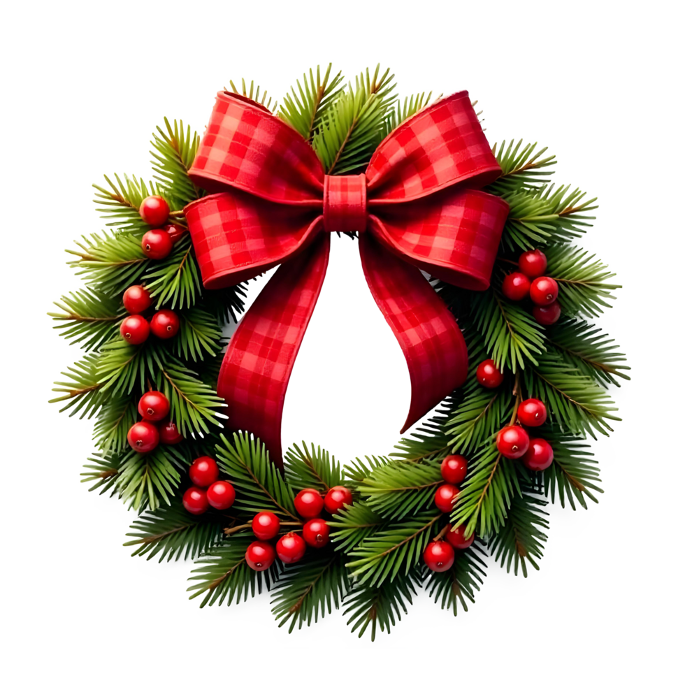 Christmas Wreath with Red Bow and Berries png