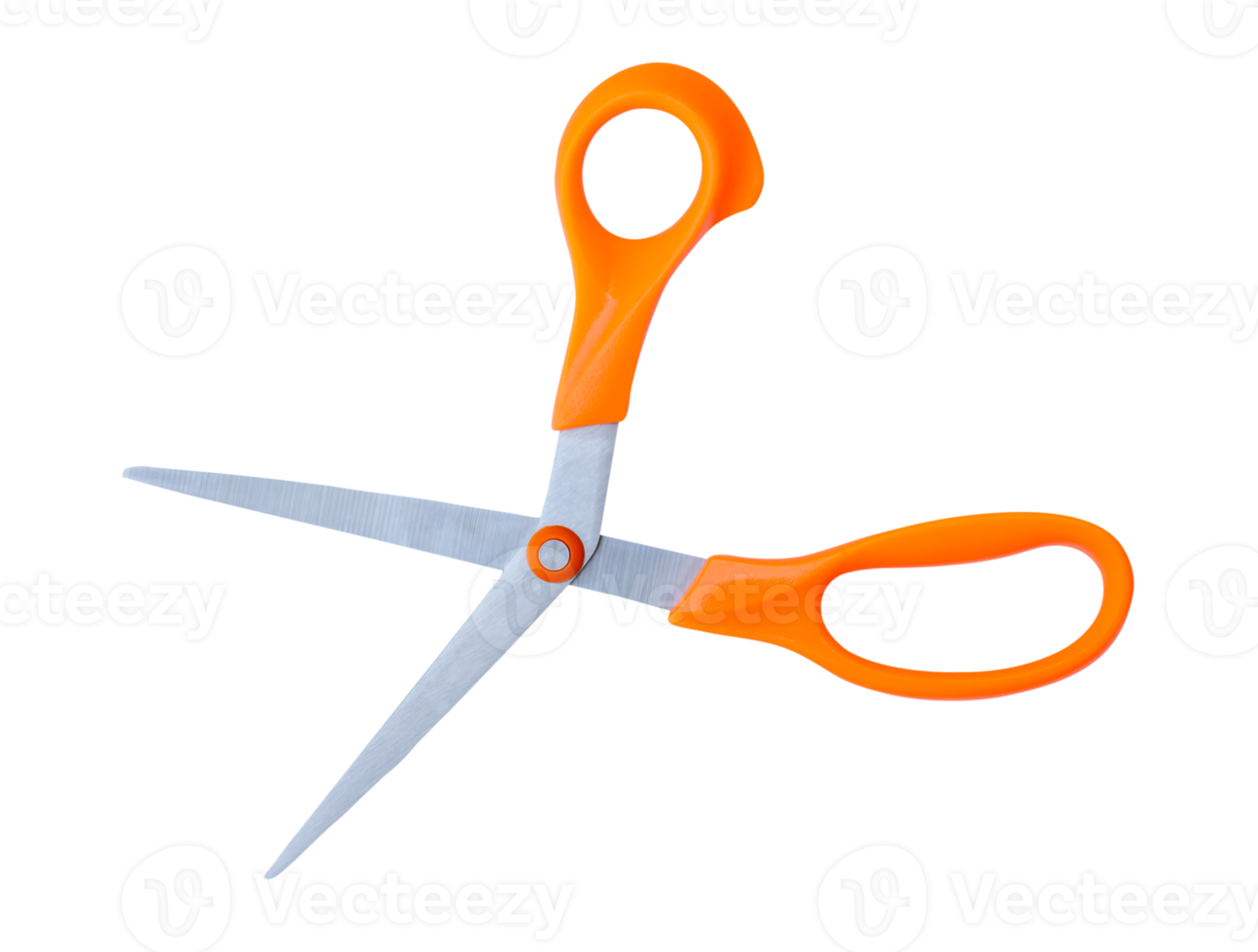 A pair of multipurpose scissors with orange handle isolated in file format png