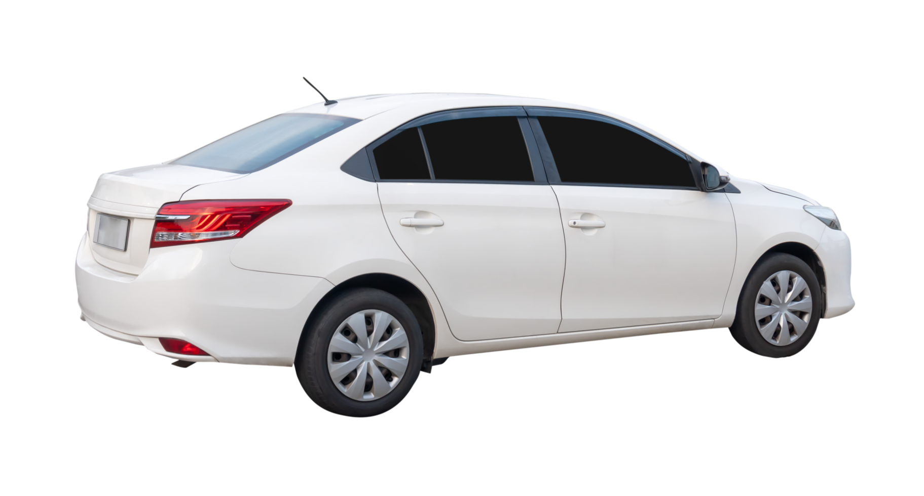 Right side view and back view of white sports sedan car isolated with clipping path in file format png