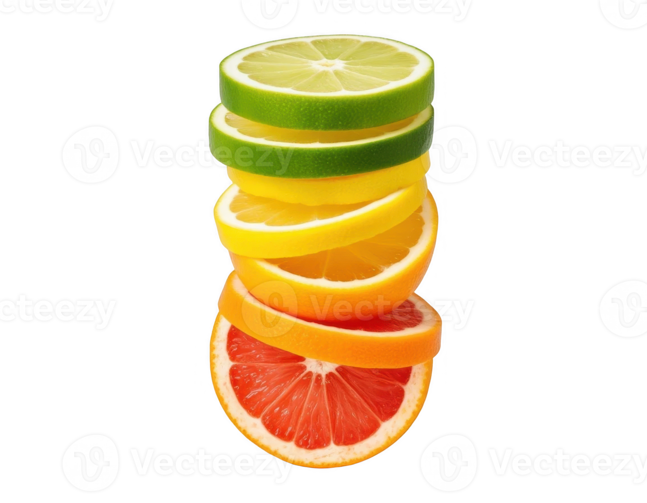Vibrant Citrus Stack Lime, Lemon, Orange, Grapefruit Slices png