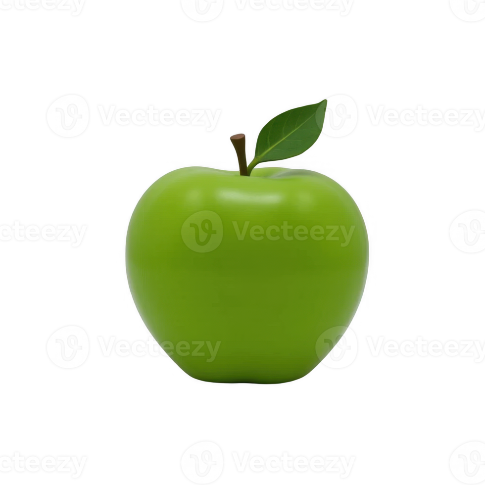 A Single, Vibrant Green Apple with a Fresh Leaf on Top Studio Shot of a Juicy Granny Smith Apple png