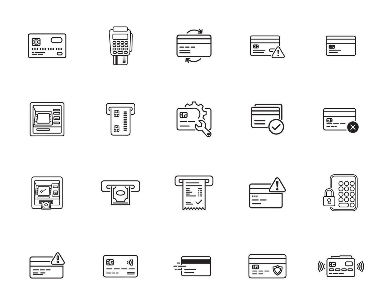 Banking Card and ATM Operations Icon Pack vector