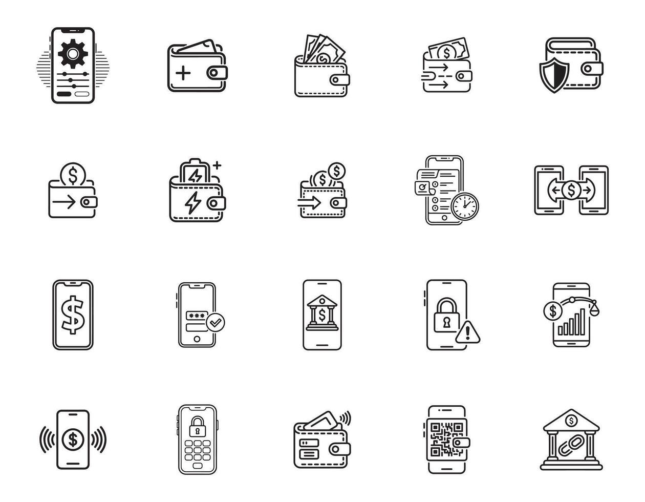 Fintech Icons for Mobile Banking and Wallet Apps vector