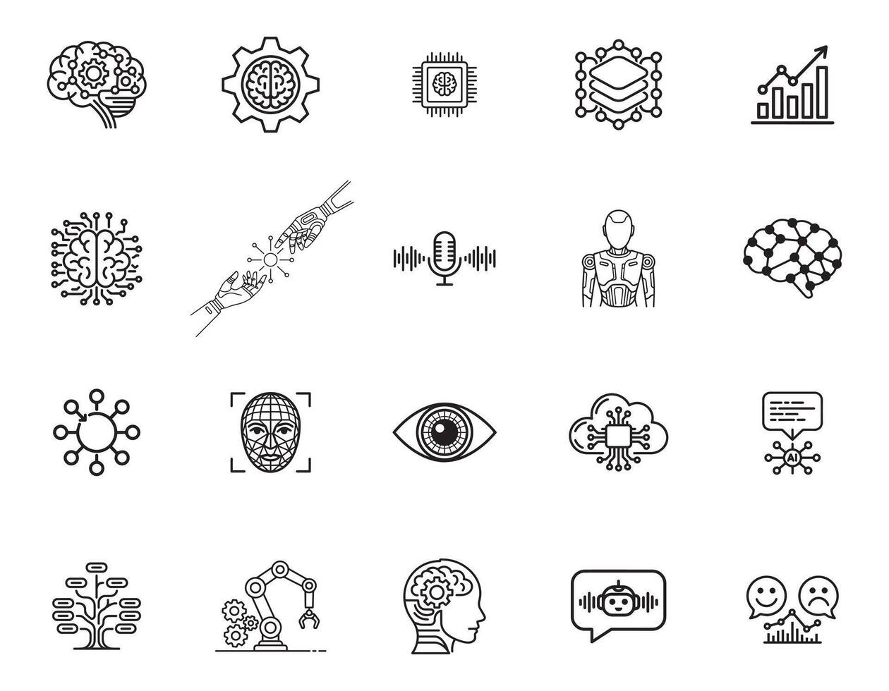 AI Technology and Machine Learning Icons vector