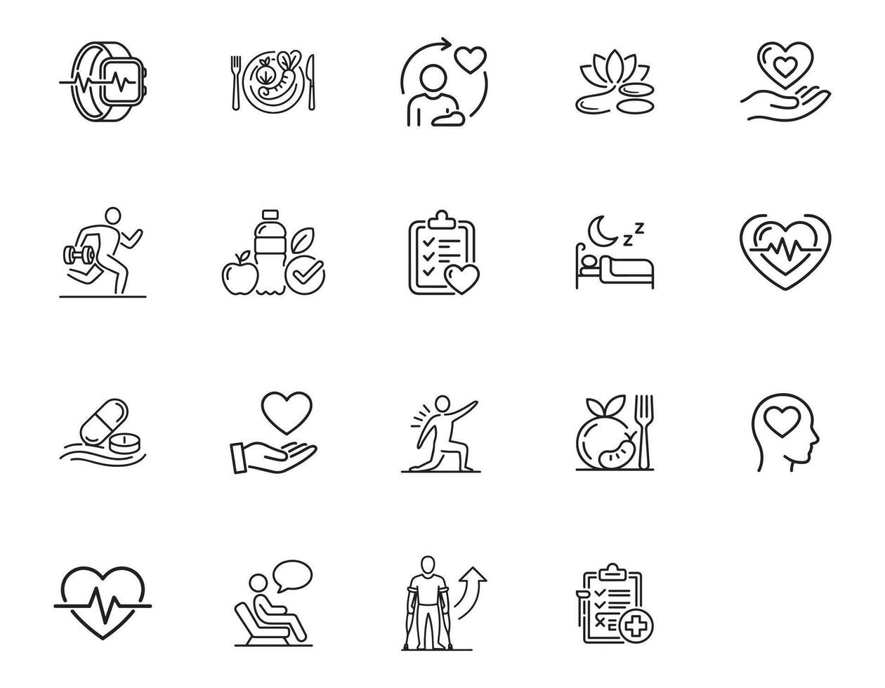 Wellness and Health Monitoring Icons Set vector