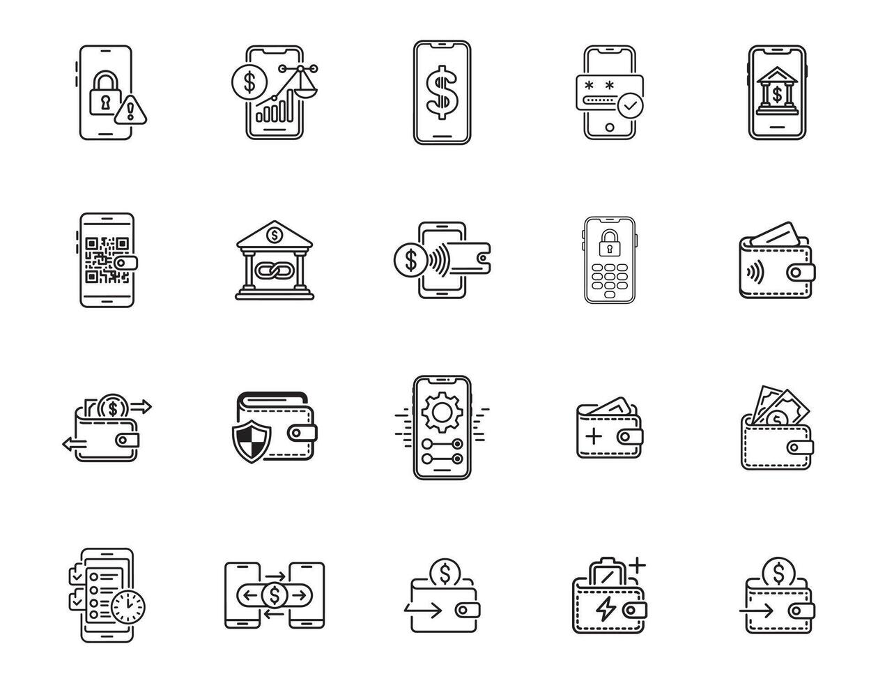Digital Wallet and Mobile Banking Icons vector