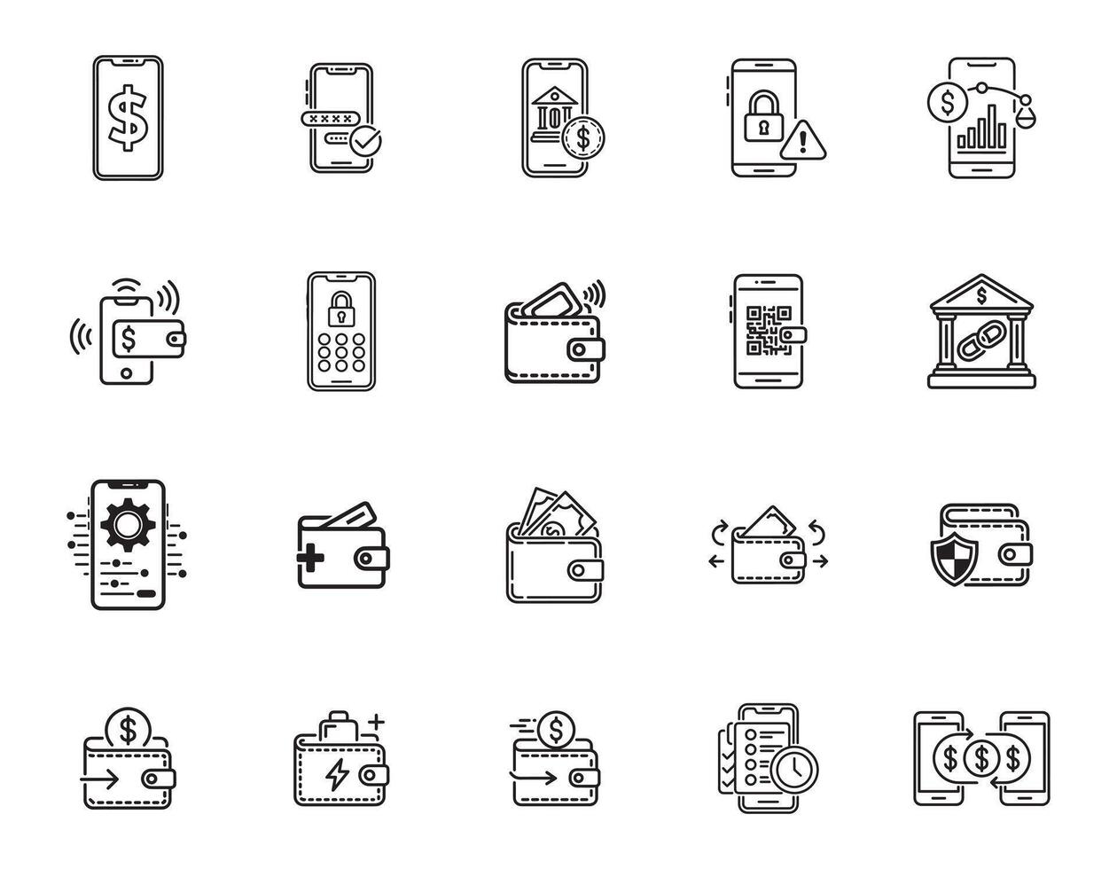 Online Banking and Wallet Services Icon Set vector
