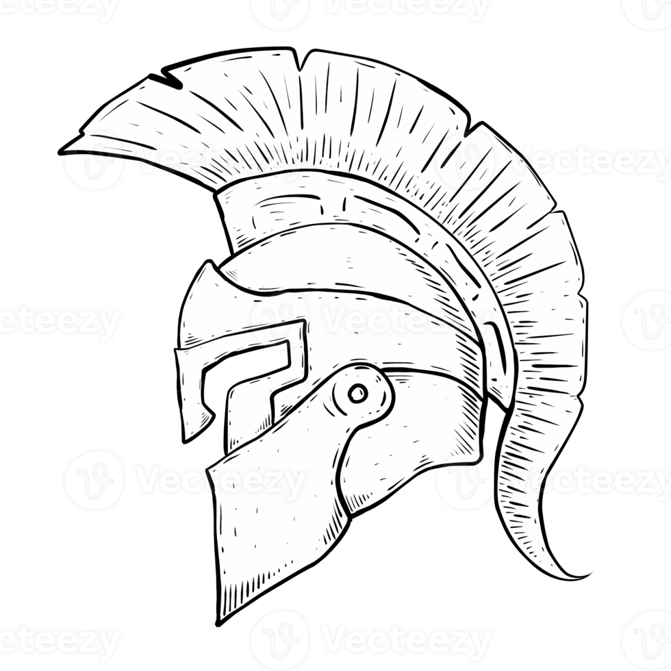Sketch illustration of Spartan roman greek trojan or gladiator helmet png