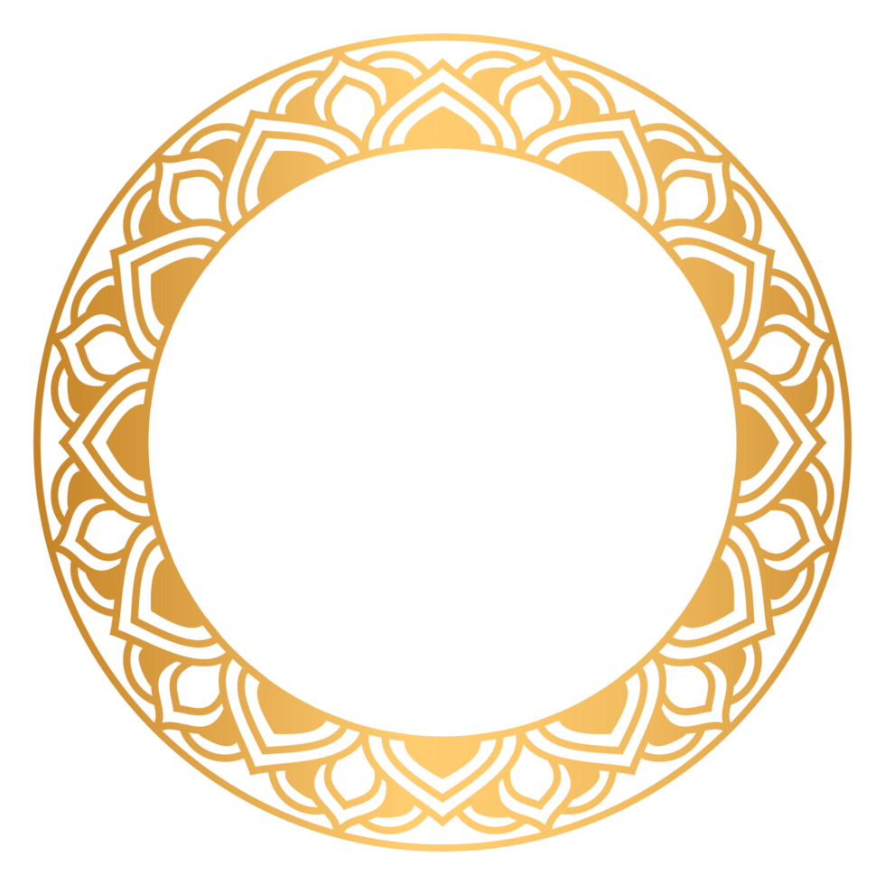 Abstract Indian flower mandala art with luxury golden circle frame transparent vintage gold circular pattern png