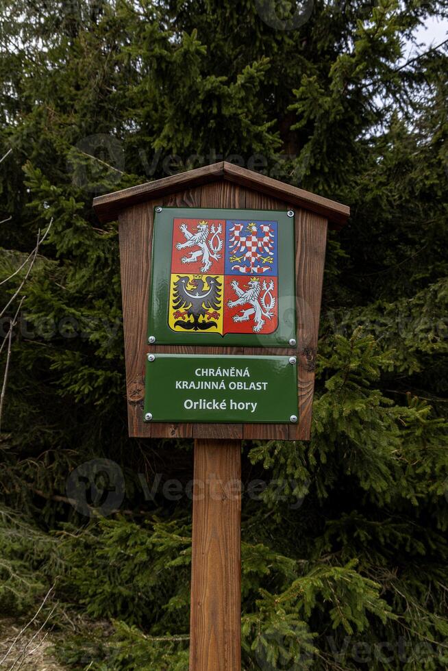 Border between Poland and the Czech Republic, a border post in the eastern Sudetes Mount Orlica. photo