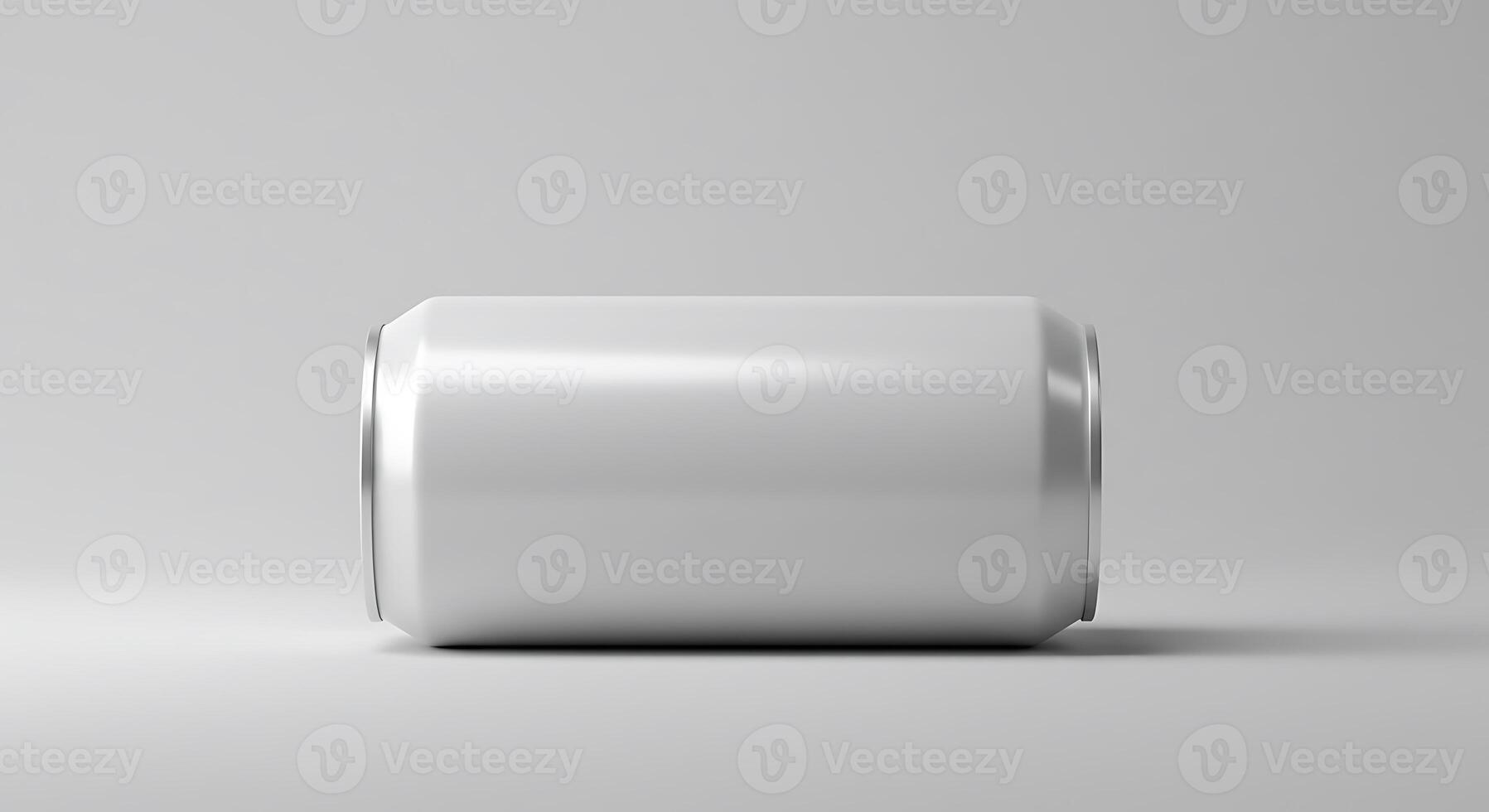 Blank White Soda Can Lying Down on Gray Background, Studio Shot photo