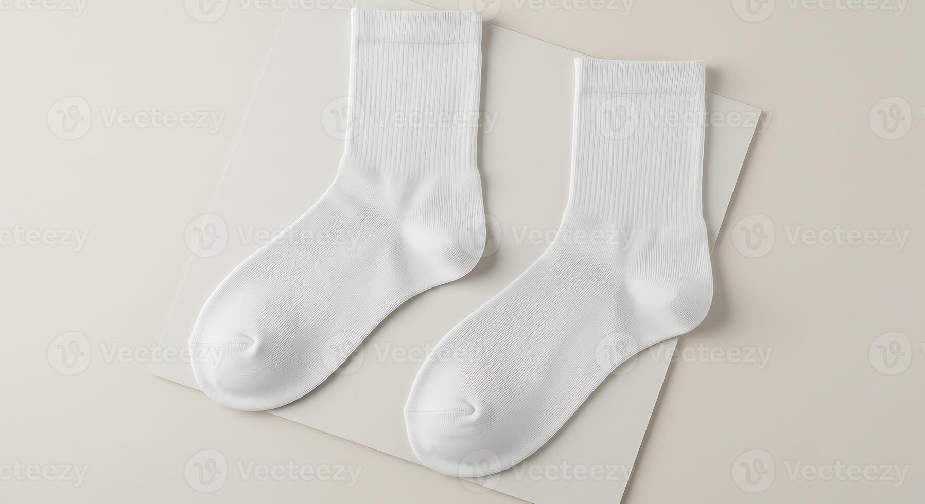 Pair of White Socks on Neutral Background Apparel Still Life photo
