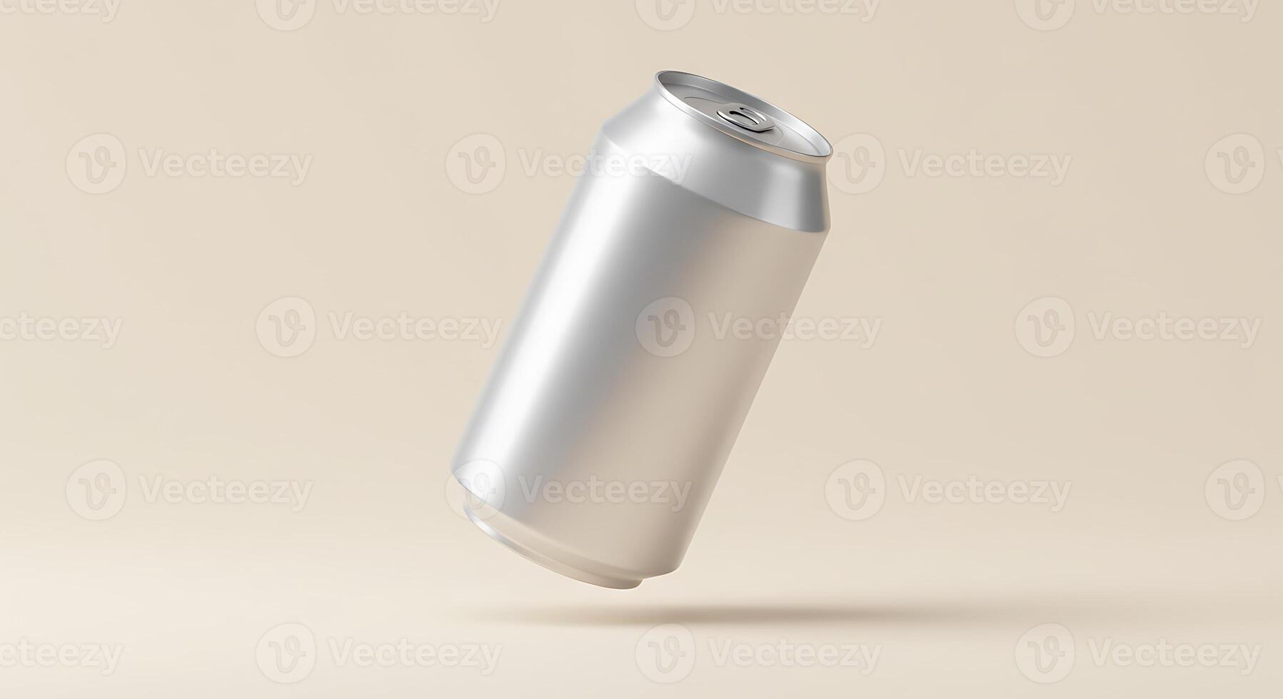 Floating Silver Can on Beige Backdrop Minimalist Product Mockup Design photo
