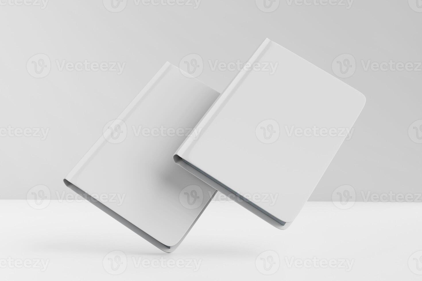 Stack of White Blank Books Displayed on Minimalist Background For Mockup photo