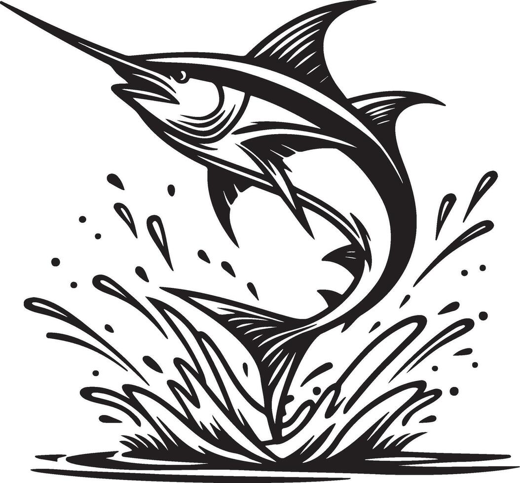Marlin Fish Leap Out Water Illustration. vector