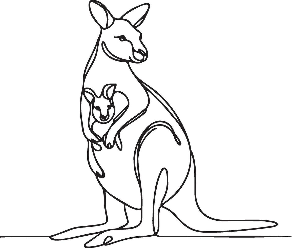 Kangaroo Mother and Baby Line Art. vector