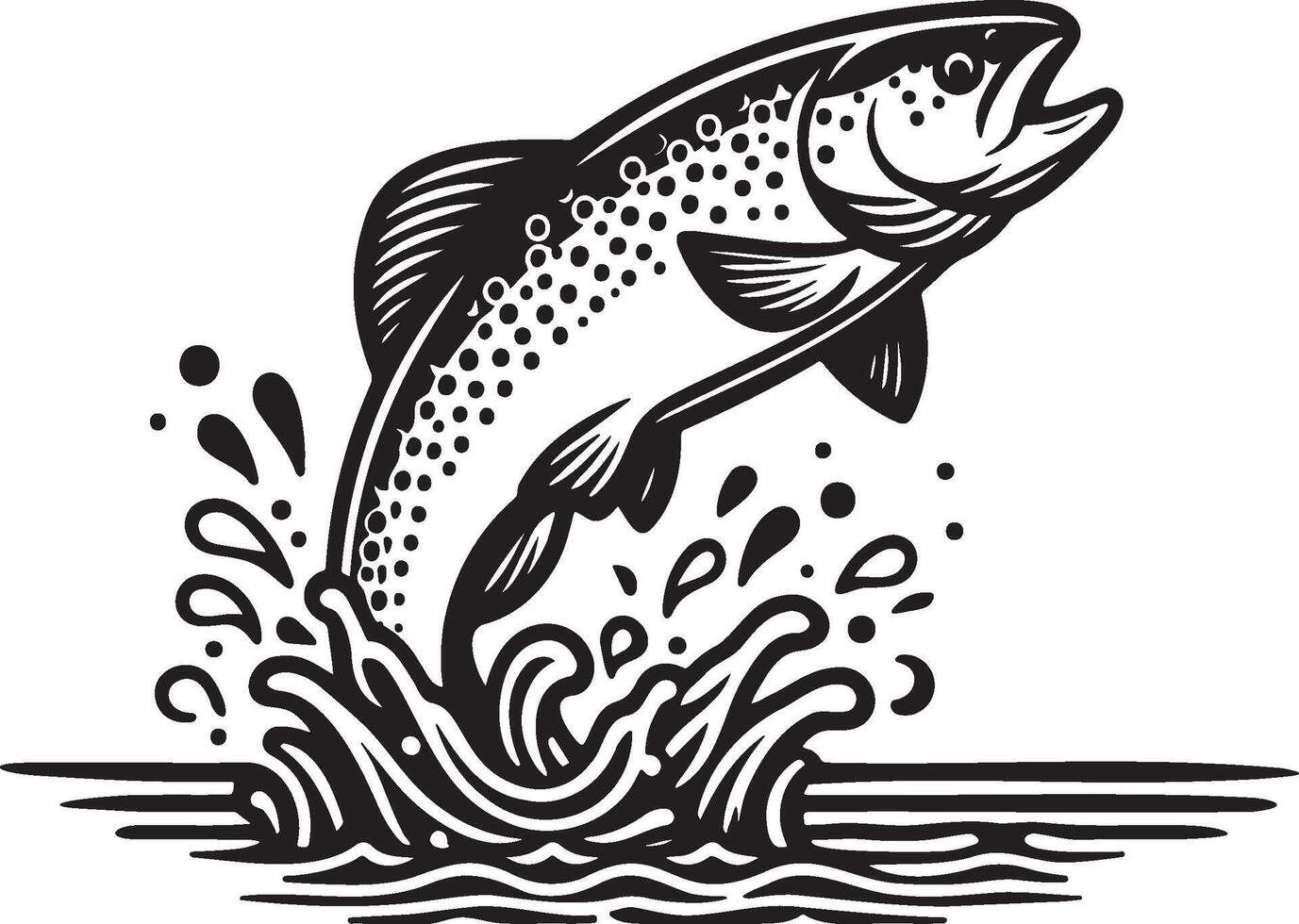Trout Fish Leap Out Water Illustration. vector
