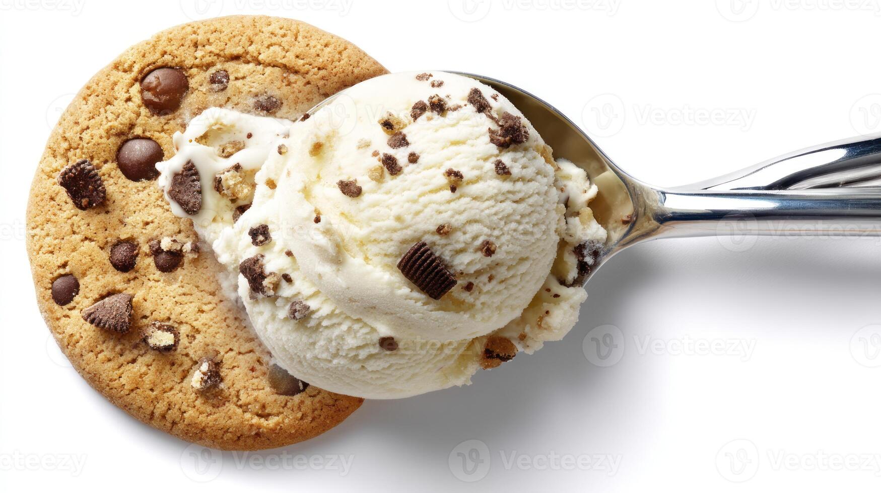 Ice Cream Scoop with Cookie on White Background Perfect Dessert Concept photo