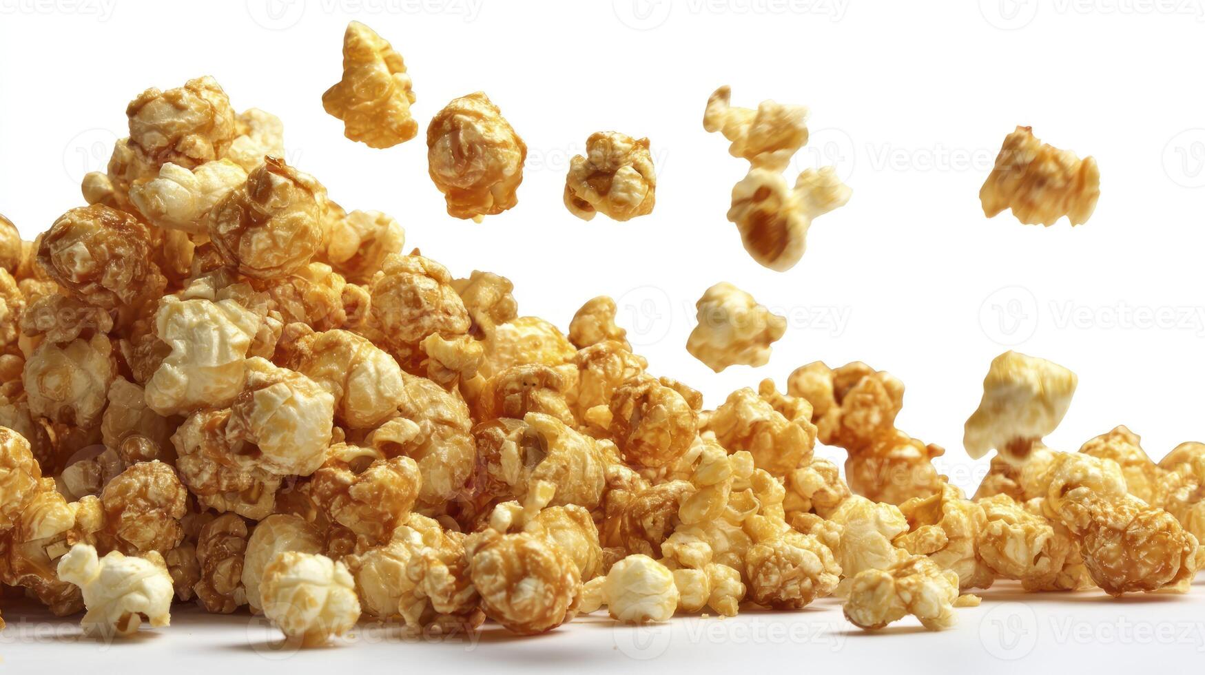 Delicious Caramel Popcorn Pile with Some Pieces Falling Down photo
