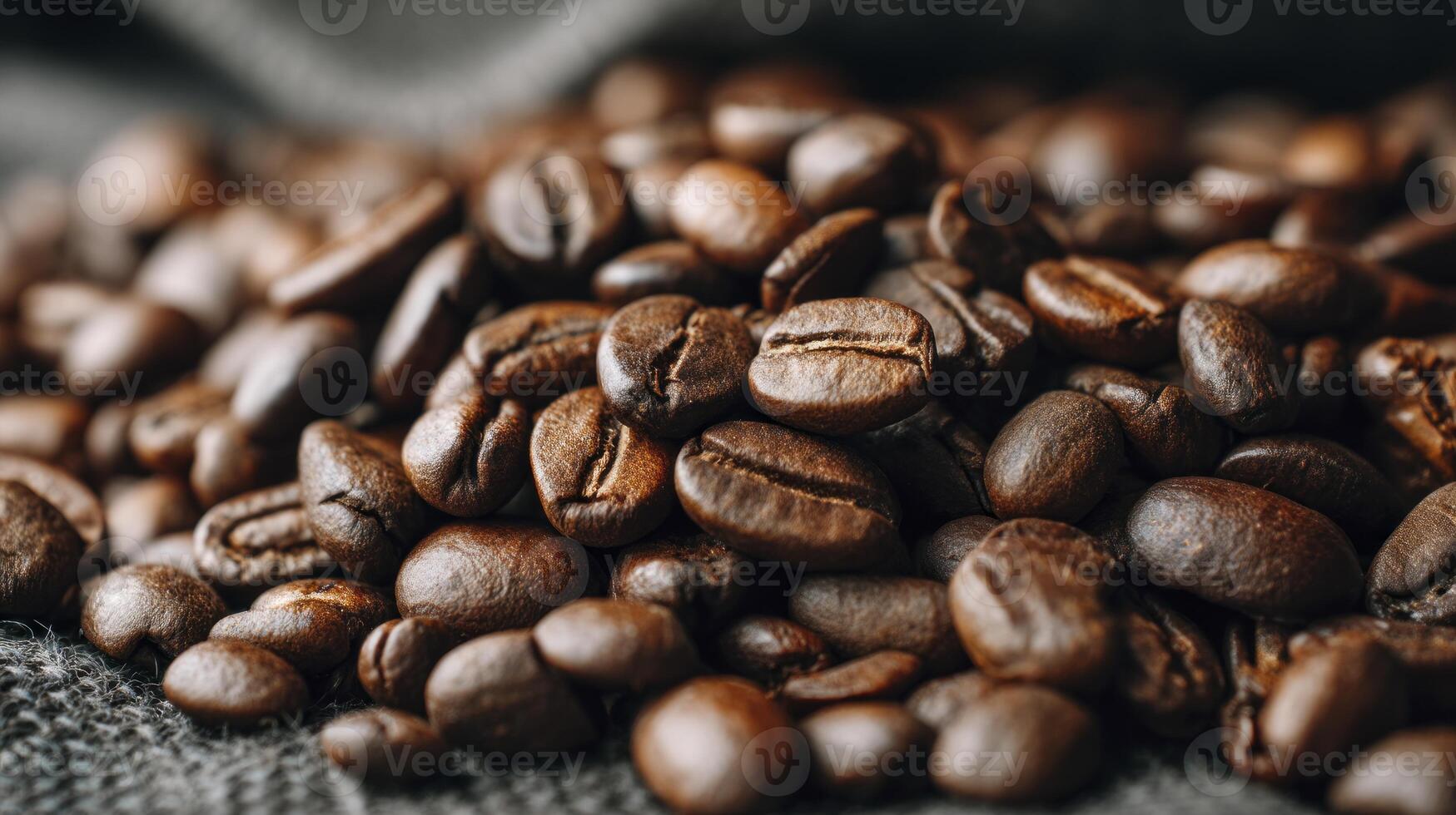 Roasted Coffee Beans Close-up Displayed on Textured Gray Fabric Background photo