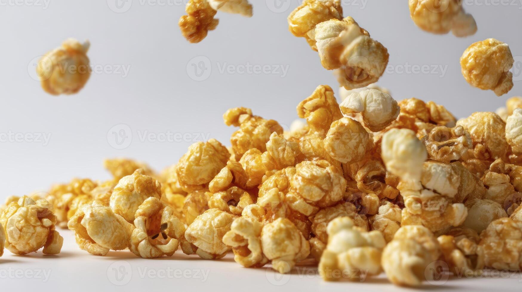 Delicious Caramel Popcorn Falling in Pile Sweet Treat Background photo