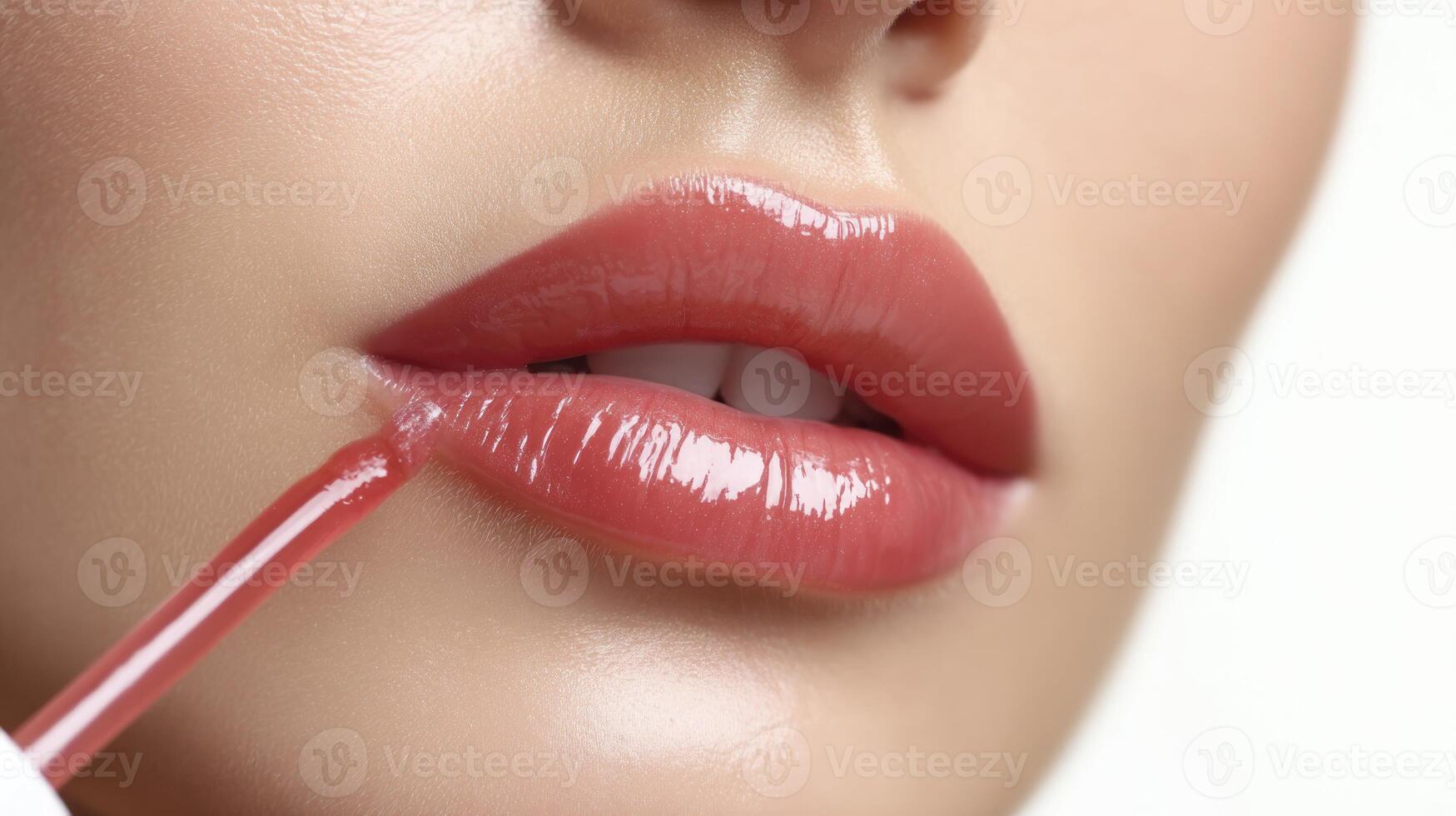 Applying Glossy Lip Gloss for Perfect Pout and Beauty Enhancement photo