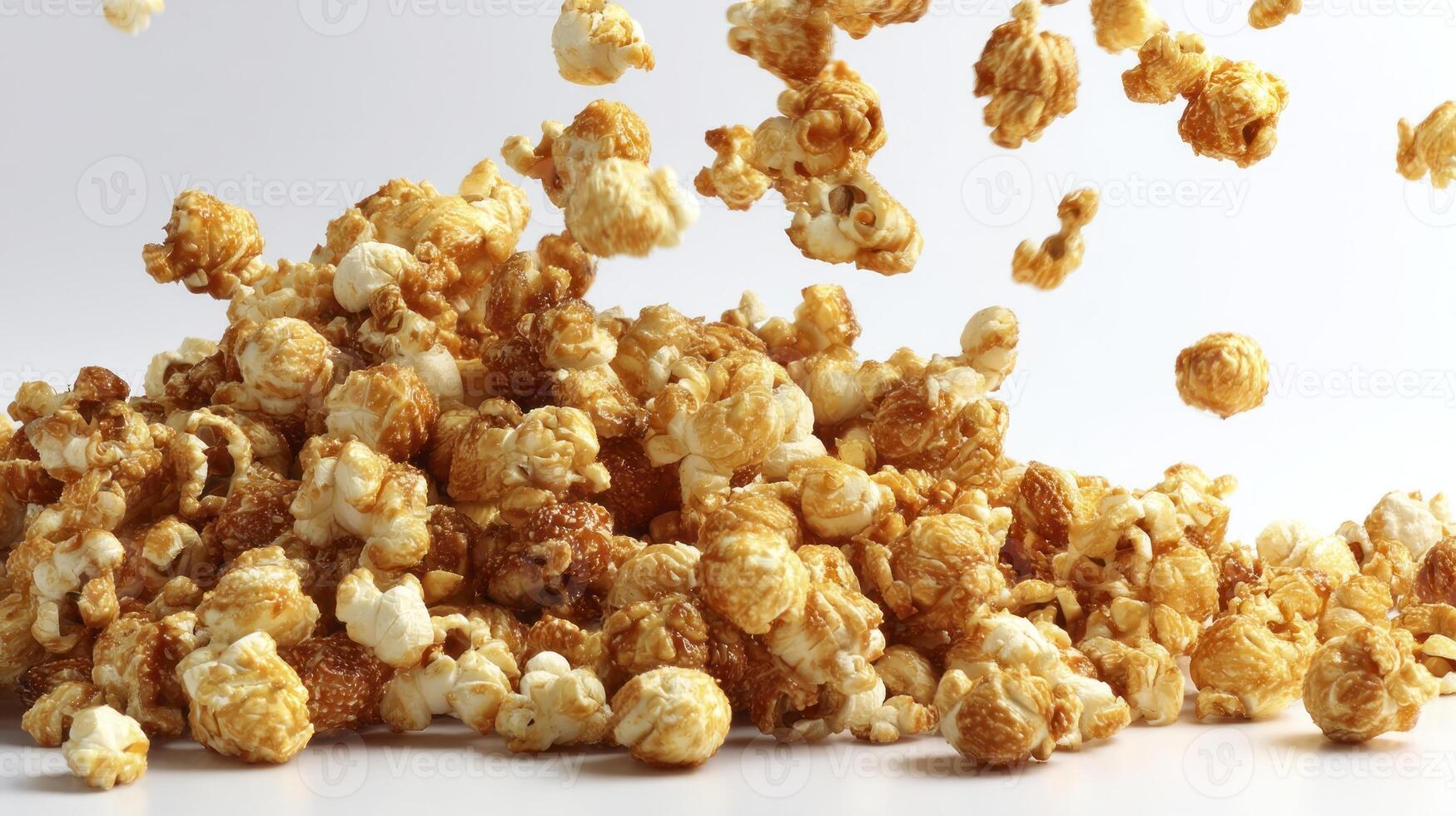 Falling Caramel Popcorn Heap Delicious Sweet Snack for Movie Night photo