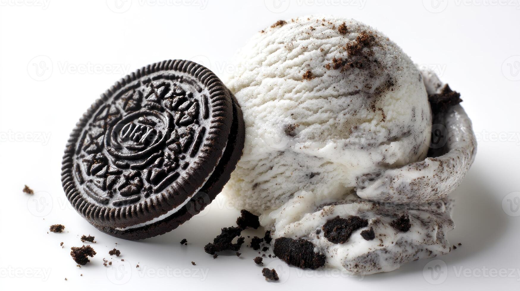Ice Cream with Chocolate Cookie Still Life Isolated on White Background photo