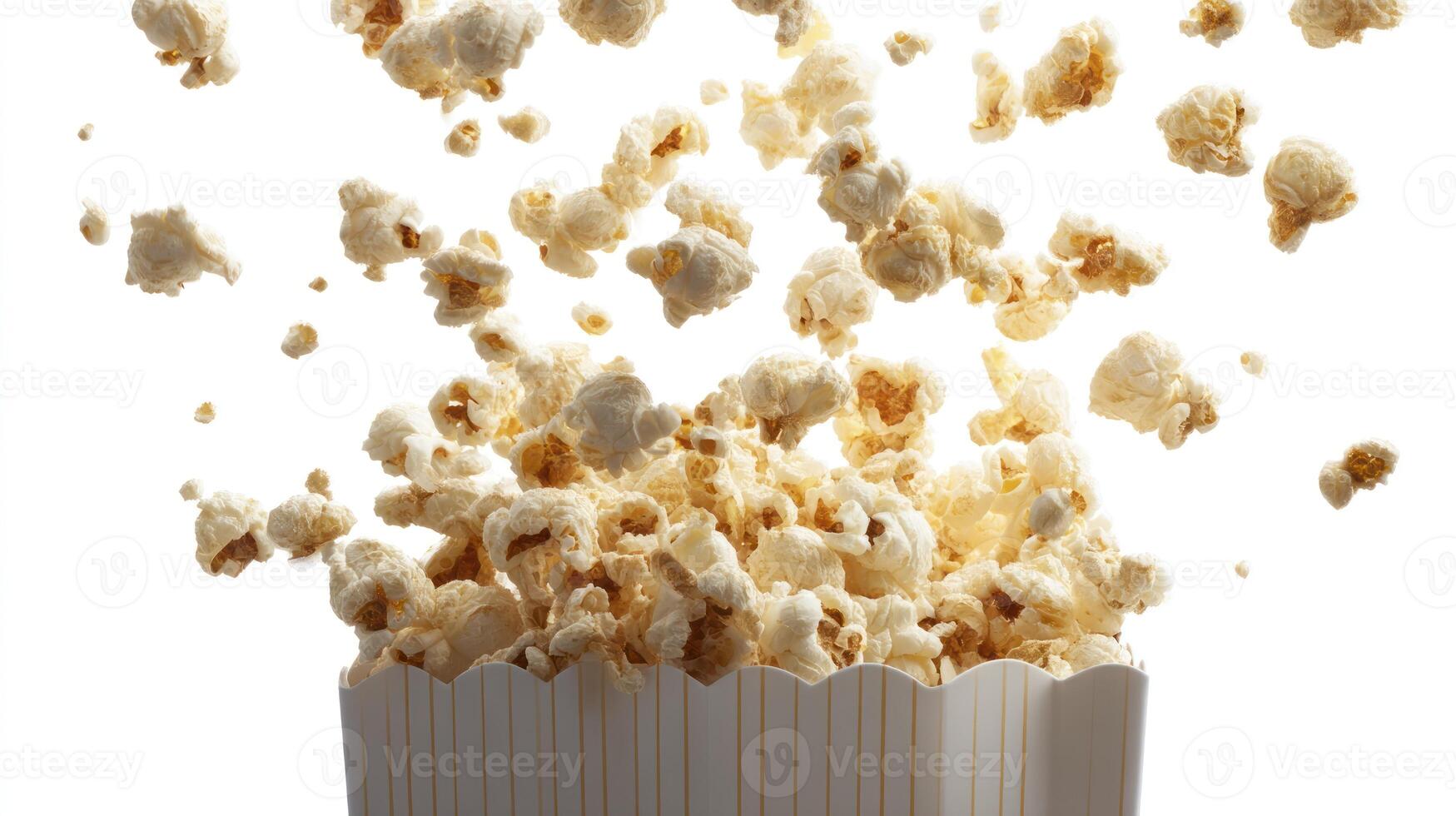 Popcorn Exploding Out of Container Isolated on White Background photo