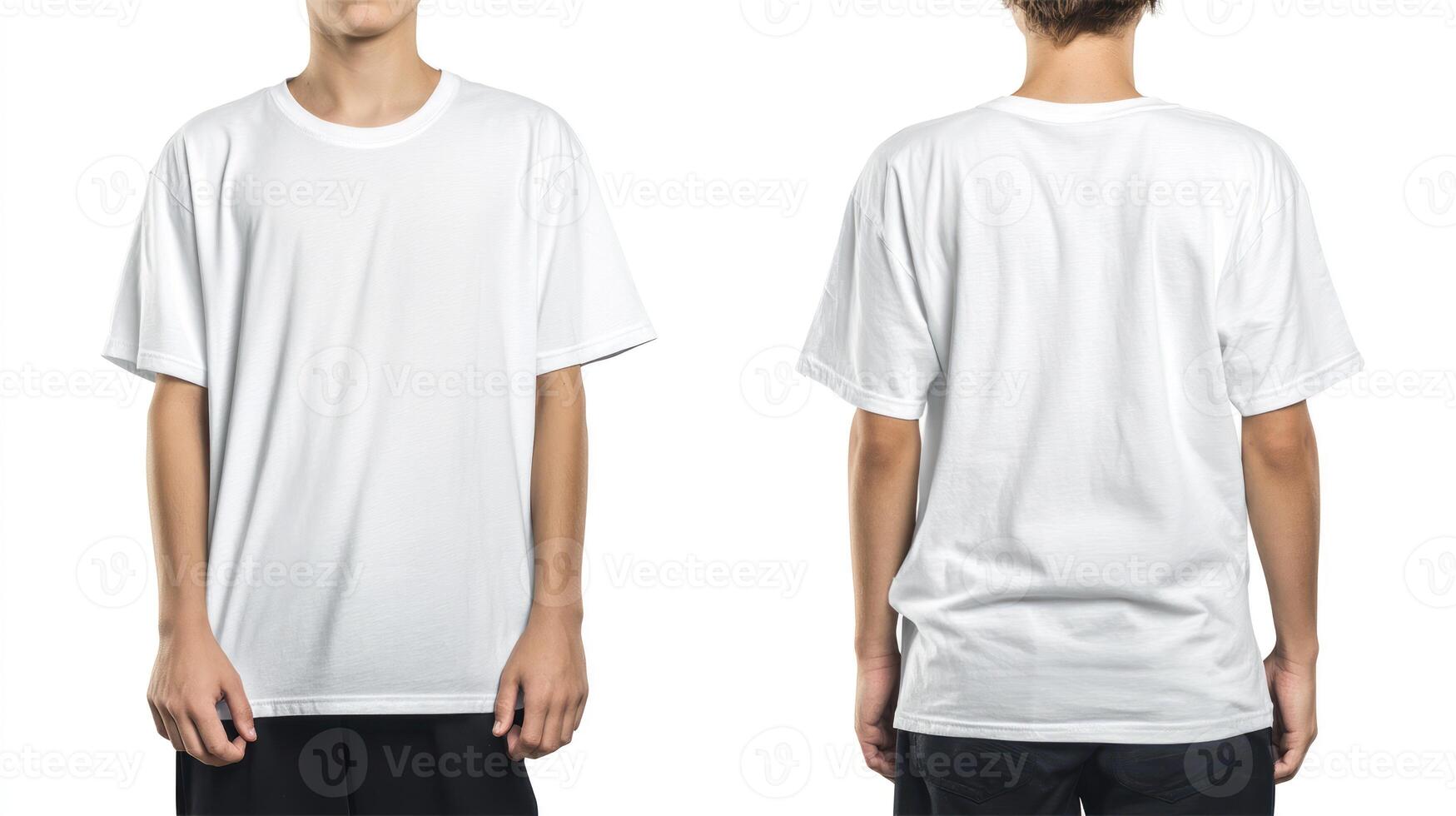 Wearing White T-shirt Mockup Front and Back View Isolated on White photo
