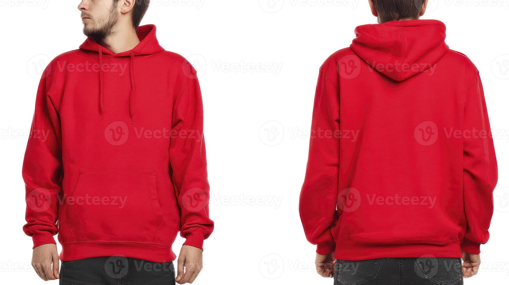 Man Wearing Red Hoodie Front and Back Views Isolated on White photo
