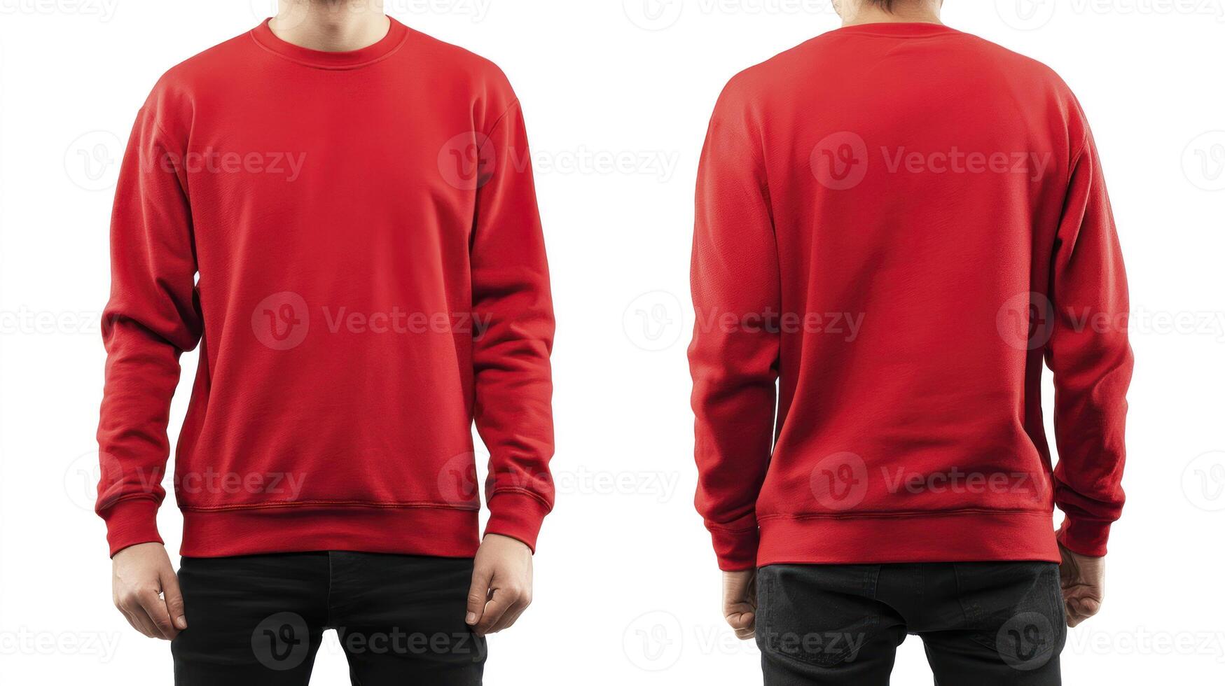 Red Sweatshirt Mockup Front and Back Views on White Background photo