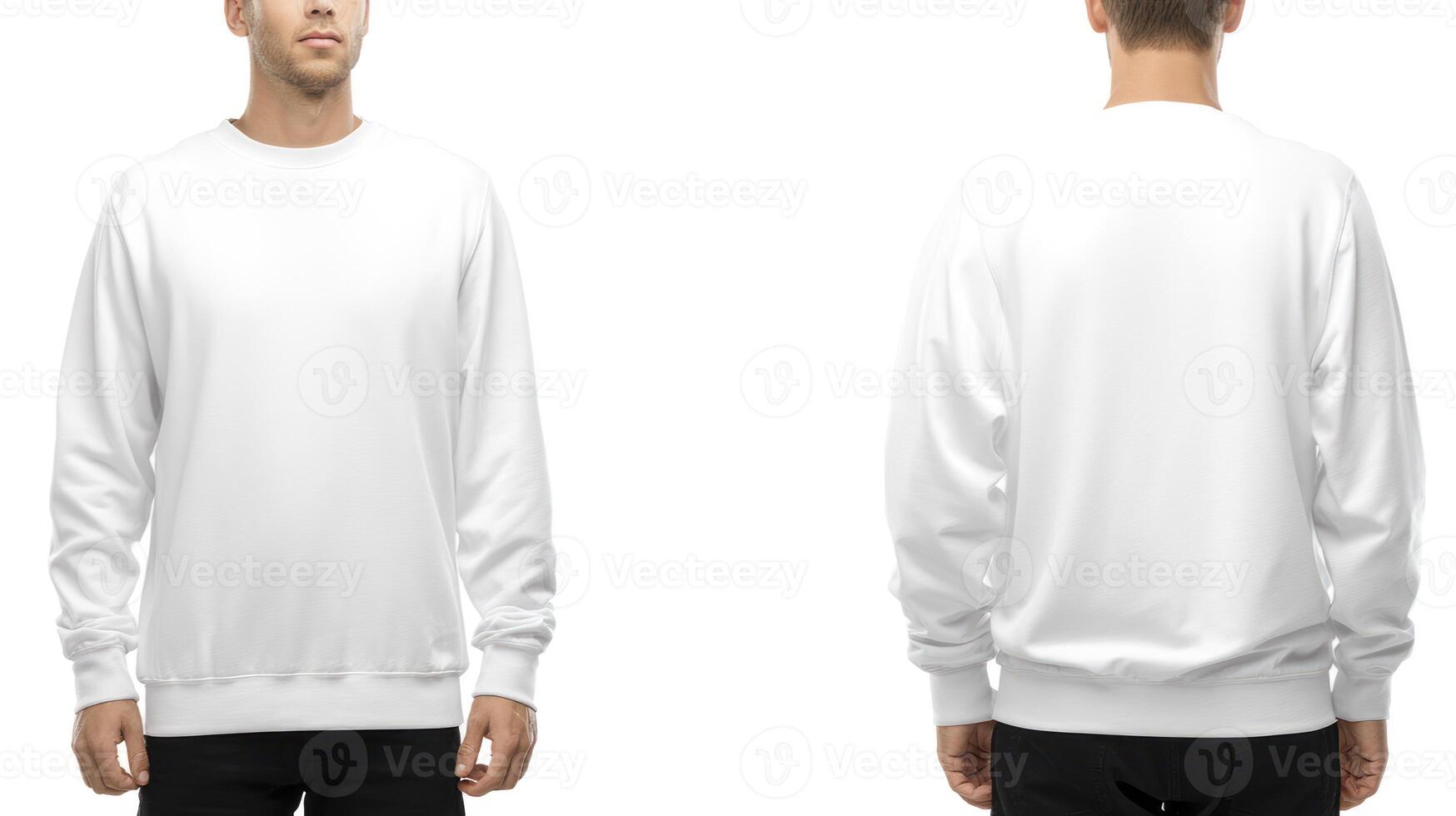 White Sweatshirt Mockup Man Front and Back View Clothing Apparel Template photo