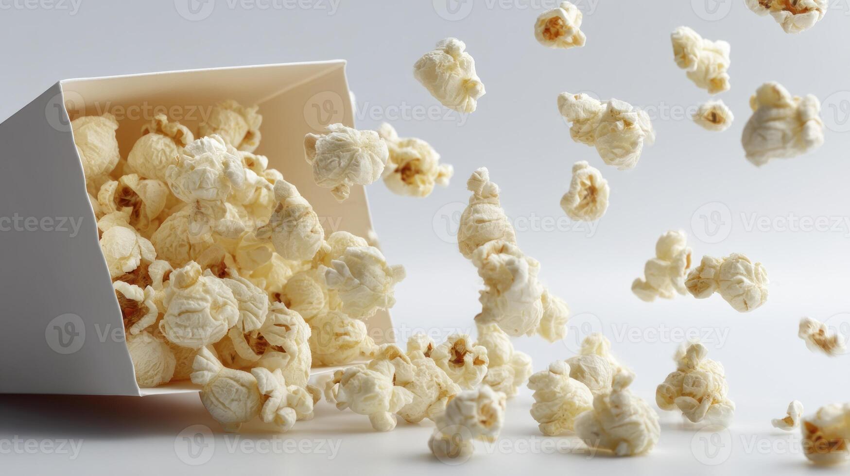 Popcorn Flowing From Container Still Life on Plain White Background photo
