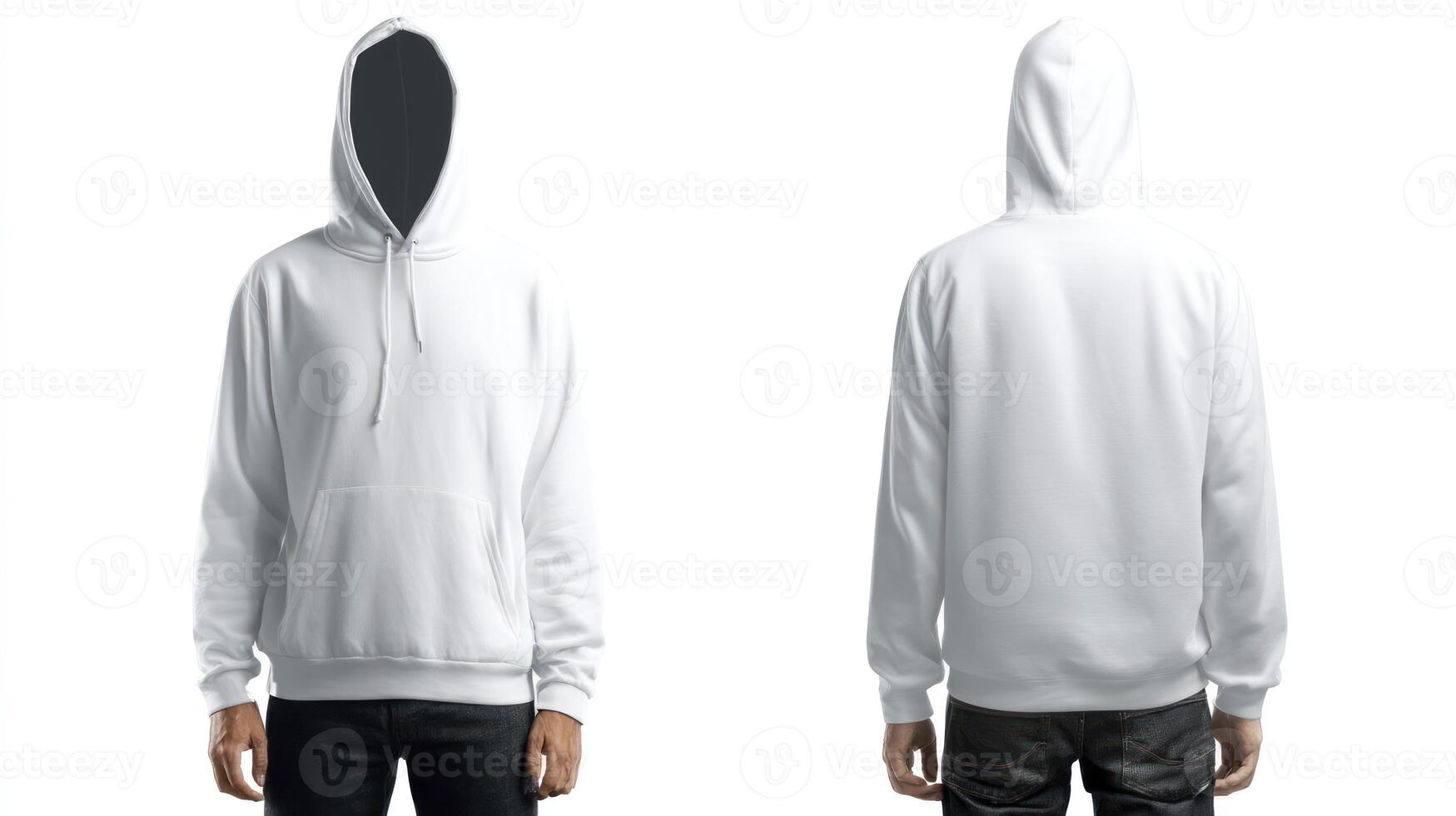 Blank White Hoodie Mockup Displaying Front and Back for Apparel Design photo